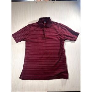 Nike Dri-Fit UV‎ Polo Shirt Men's Medium Red Striped Short Sleeve Collared Golf